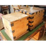 An iron bound oak silver chest and a pine trunk, 69cm and 45cm