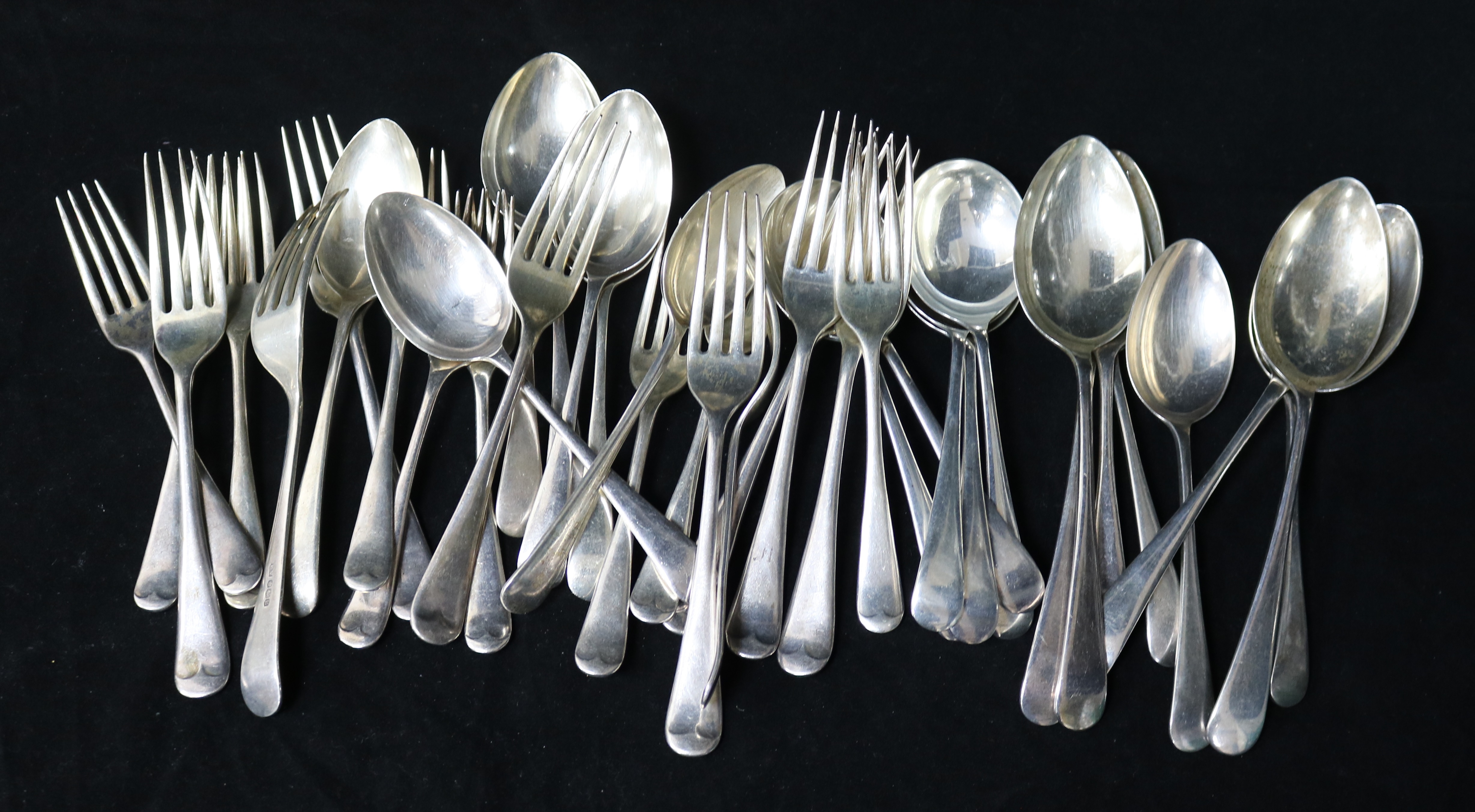 A matched part canteen of silver Old English pattern flatware by Viners Ltd, Sheffield, 1947 and