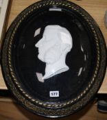 A low relief bust of a Gent in case, dated 1861