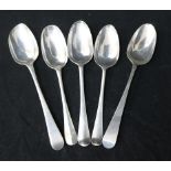 Five assorted 18th century silver tablespoons, 9 oz.
