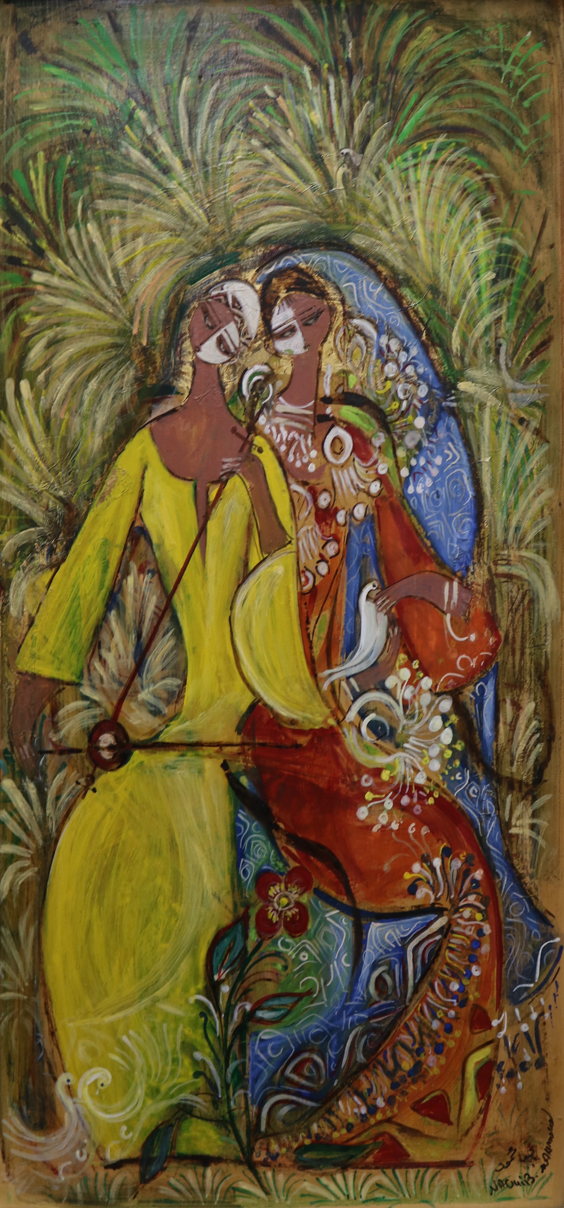 Naquib Mahmoud, oil, two figures, signed, 70 x 33cm