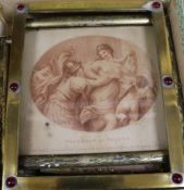 A silhouette of a gentleman, two Bartolozzi sepia engravings and two brass picture frames Bartolozzi