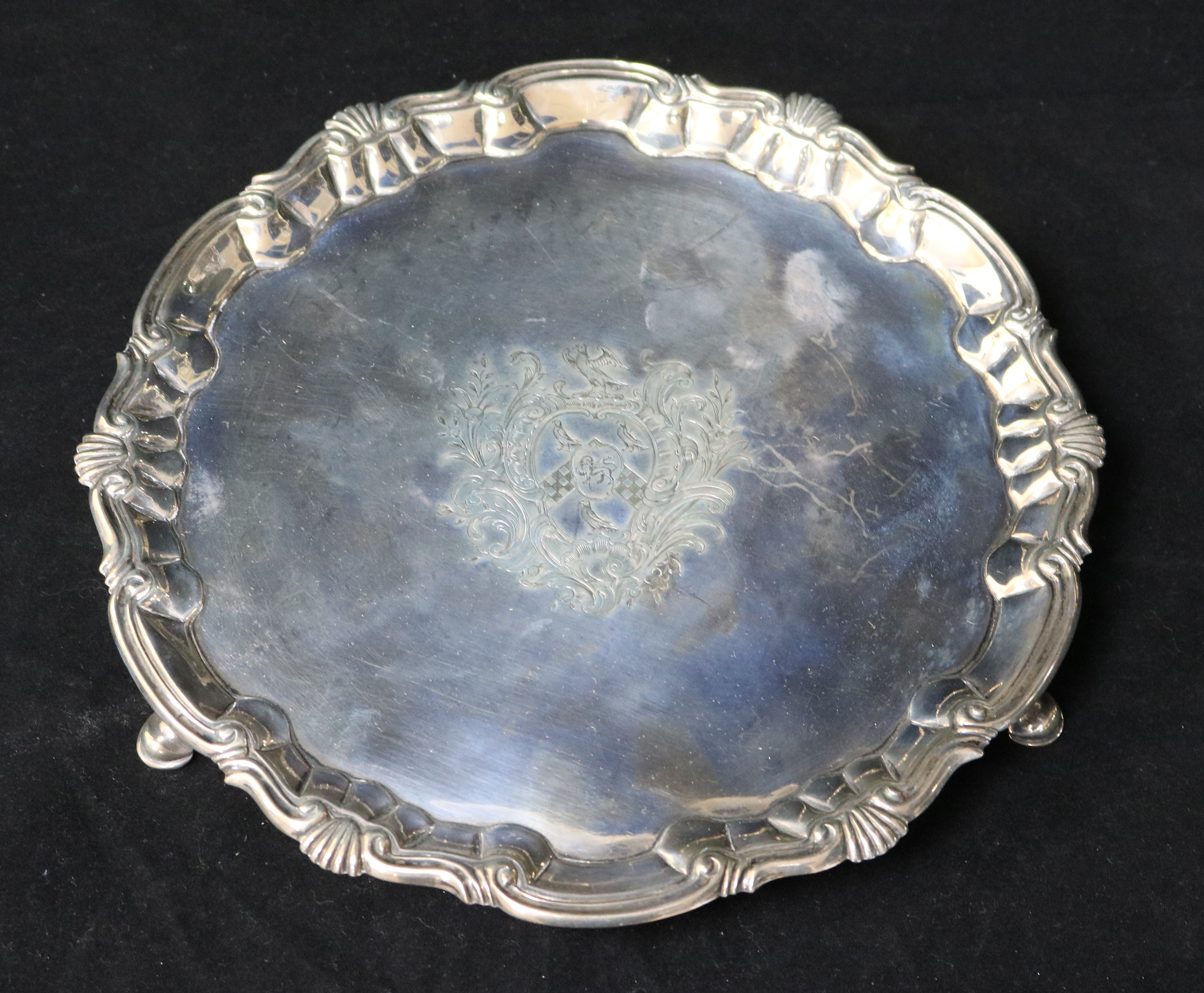 A George II silver salver by William Peaston, London, 1752, 9in, 15 oz.