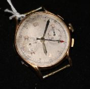 A gentleman's 18ct gold chronograph wrist watch, (no strap).