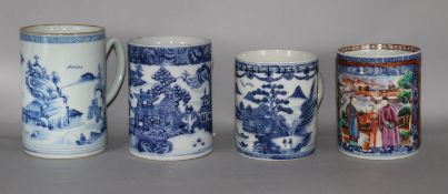 Four Chinese export mugs, Qianlong period