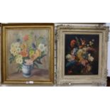 Laura S. Pyle, oil on canvas, still life of mixed flowers, signed, and another still life 63 x 54cm