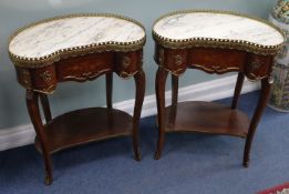 A pair of Louis XVI style kidney shaped marble top tables, W.59cm