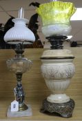 A Victorian oil lamp and another lamp