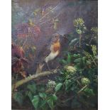 Henry W. Carter, oil on canvas, Robin on a branch, signed and dated 1907, 27 x 22cm