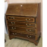 An Edwardian satinwood banded mahogany bureau, W.78cm