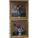 Alfred Palmer, two oil on panel still lifes in frames hand carved by the artist, overall 54 x 54cm