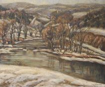 L. T. Horne, oil on canvas, winter landscape, signed, 50 x 60cm