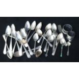 Twenty six items of silver flatware including grapefruit spoons and two silver napkin rings.