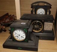 3 black & coloured marble clocks, early 20th Century