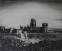 Two etchings of Durham by Albany Howarth and Kenneth Steele, largest 29.5 x 37cm