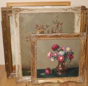 Alfred Palmer, eight oils, still lifes of flowers and other scenes, some in hard frames hand
