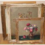 Alfred Palmer, eight oils, still lifes of flowers and other scenes, some in hard frames hand