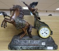 A figural chariot Spelter & marble clock