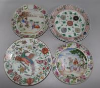 Two Daoguang period famille rose plates, a Qianlong 'phoenix' plate and a Kangxi famille verte plate