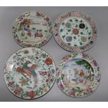 Two Daoguang period famille rose plates, a Qianlong 'phoenix' plate and a Kangxi famille verte plate