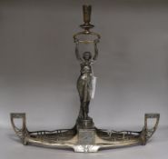 A WMF pewter Art Nouveau figural table centre, height 47cm, lacking dish and trumpet vase
