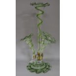 A green twill & clear glass 3 branch epergne