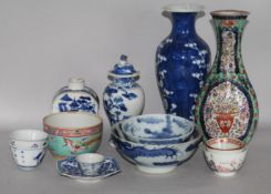 A group of Chinese vases, a tea caddy and nine bowls, 18th - 20th century, damage