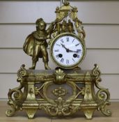 A 19th century French gilt spelter and alabaster eight day mantel clock, height 38cm