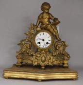 A 19th century French gilt spelter eight day mantel clock, with amorini surmount, height 33cm