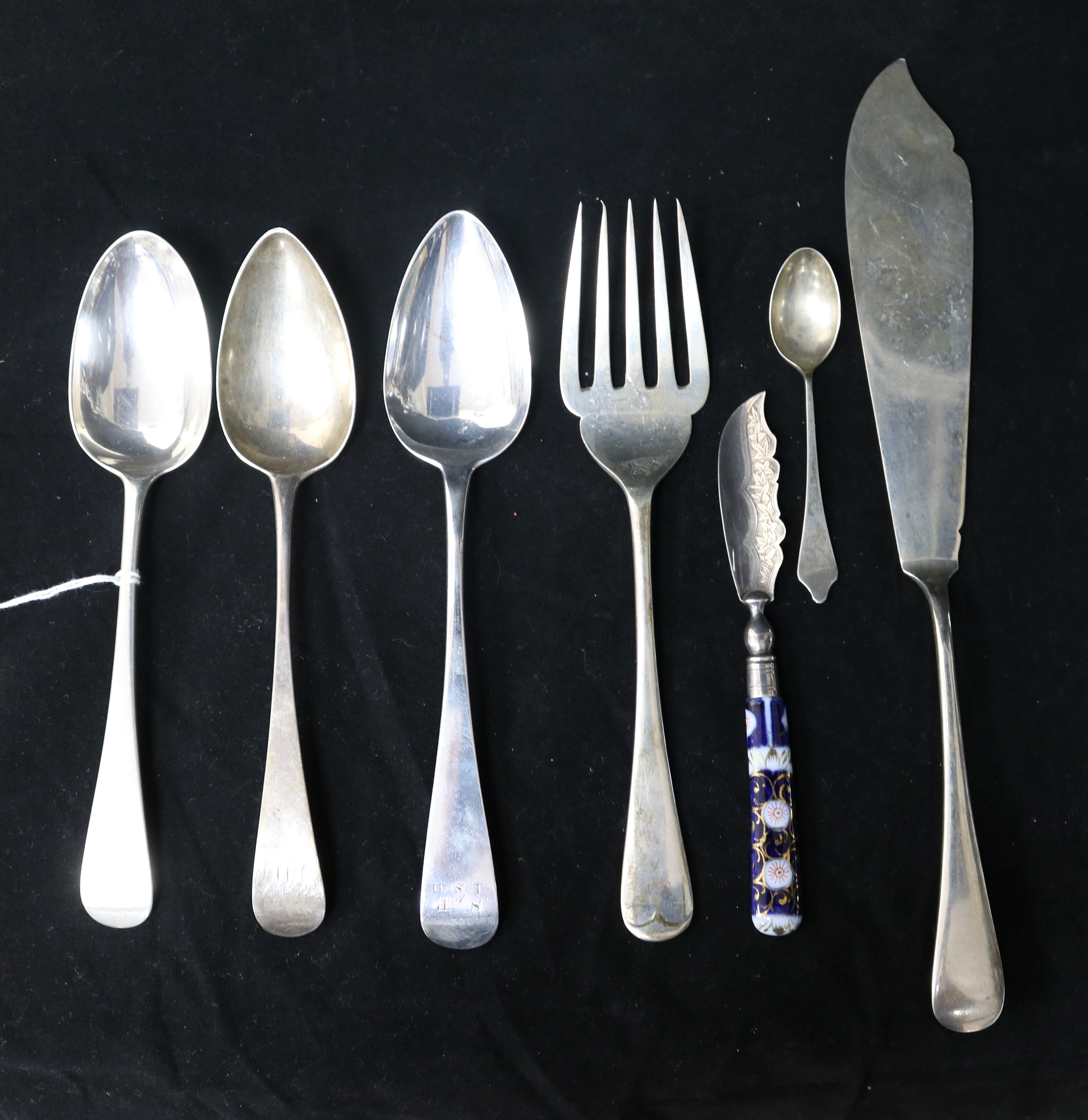 Silver fish servers and table spoons etc