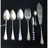 Silver fish servers and table spoons etc