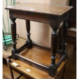 A 17th century style oak joynt stool, W.45cm (a.f.)