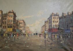 Continental School, oil on canvas, street scene, indistinctly signed, 50 x 70cm