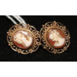 A pair of 9ct gold and cameo ear clips.