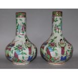 A pair of Chinese Famille Rose bottle vases, 19th Century