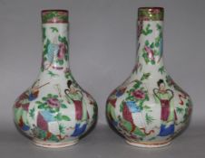 A pair of Chinese Famille Rose bottle vases, 19th Century