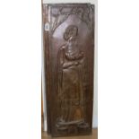 A pair of Arts and Crafts copper plaques decorated in relief with King Arthur and Gwendolyn, 100 x