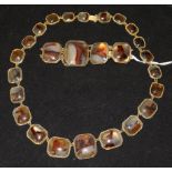 A gilt metal mounted agate necklace and matching bracelet, necklace 18in.