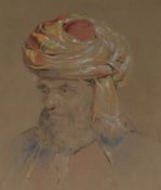 19th century English School, coloured chalk, head and shoulder portrait of an Arab man 24 x 18.5cm