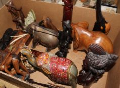 Assorted Indian ivory carvings and other wooden carvings
