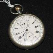 A Swiss nickel cased pocket watch with subsidiary seconds and date dial, retailed by James Gent &