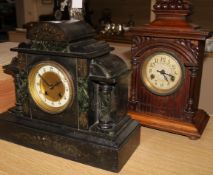 Black marble and wooden mantle clock