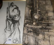 A stylish composition plaque, after Jose Manuel D'Alberti Mockett and a lithograph figure study,