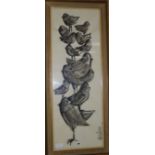 Sanchez - Italian watercolour of birds signed and dated 64, 98 x 34cm