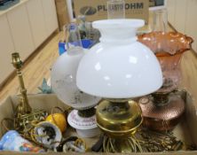 Three various oil lamps etc