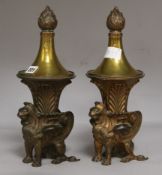 A pair of bronze 19th century Griffin vases and covers