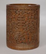 A large Chinese bamboo brush pot carved with figures & Phoenix late 19th Century