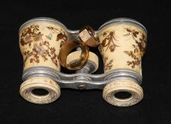 A pair of Shibayama opera glasses, a 9ct signet ring and one other costume ring.
