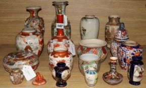 A quantity of Chinese and Japanese ceramics, including Imari, Satsuma, Kutani, etc. (damage and