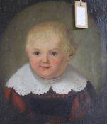18th century oil portrait of a young child 36 x 30cm unframed